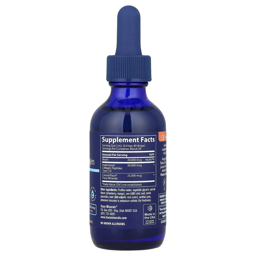 Trace, Ionic Biotin + Collagen, клубника и манго, 75000 мкг, 59 мл (2 жидк. унц.)