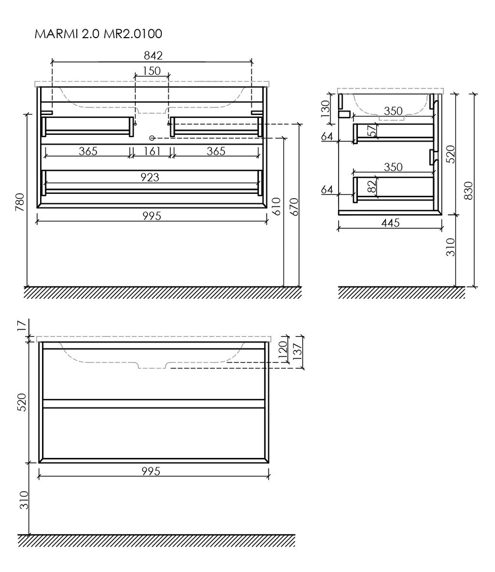 Тумба с раковиной Sancos Marmi 2.0 100 см MR2.0100ECH дуб чарльстон