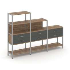 Shelf System Трехсекционный стеллаж четырех/трех/двухярусный с ящиками SN.STM-431 Дуб Табак/Антрацит