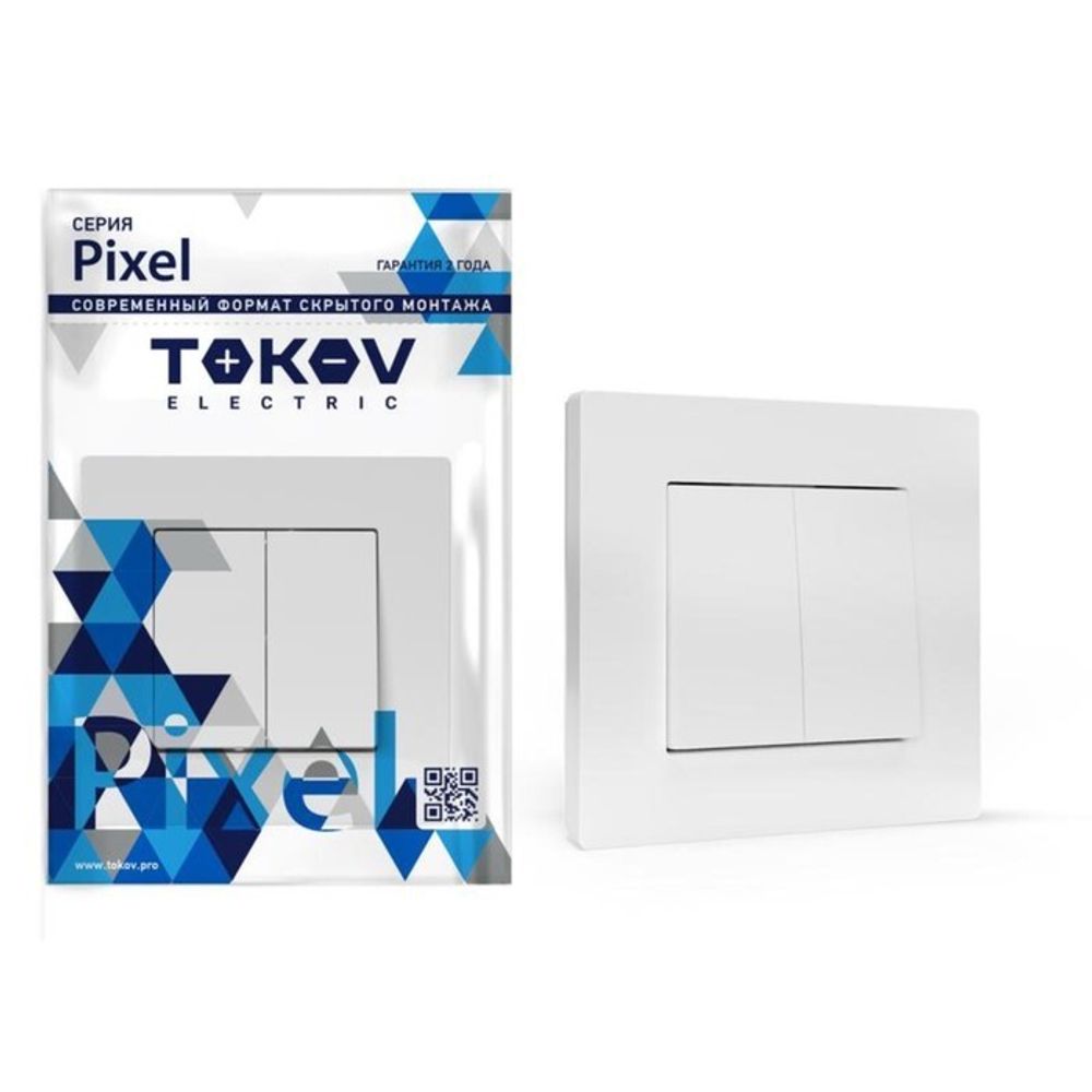 Выключатель TOKOV ELECTRIC, Pixel, 2 клавиши, 10А, IP20, в сборе, белый, TKE-PX-V2F-C01