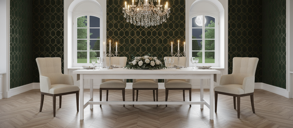 Дизайнерский обеденный стол 180х90х74 см Таула из массива дуба с 2 ящиками, белый