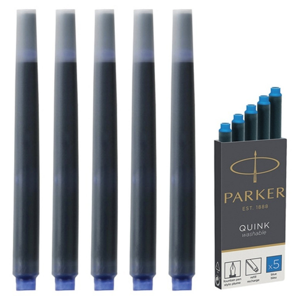 Картридж с смываемыми чернилами для перьевой ручки Parker Quink, Washable Blue, упаковка из 5 шт.