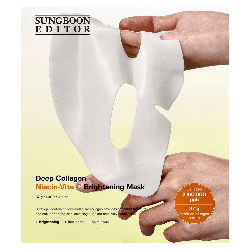 Sungboon Editor, Осветляющая маска для лица с глубоким коллагеном и витамином C, 4 шт., 37 г (1,3 унции)