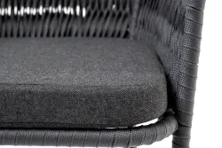 "Бордо" стул барный плетеный из роупа (колос), каркас из стали серый (RAL7022) муар, роуп серый 15мм, ткань темно-серая 027