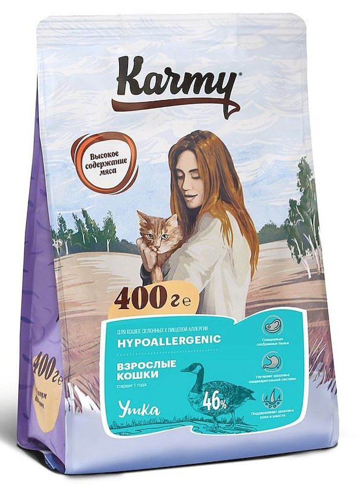 Karmy 400г корм для взрослых кошек склонных к пищевой аллергии с Уткой