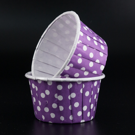 Форма бумажная МАФФИН ламинат "Фиолетовый в белый горох/Белый" d50*h40 мм. (100 шт./упак.), 1 шт.