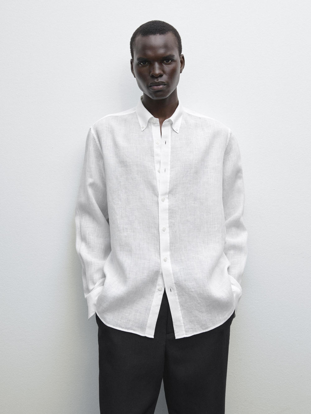 Massimo Dutti Рубашка из 100% льна стандартного кроя, белый