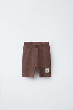ZARA ШОРТЫ-ВЕЛОСИПЕДКИ В РУБЧИК С НАШИВКОЙ, КОРИЧНЕВЫЙ