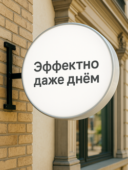 Вывеска с подсветкой панель-кронштейн круглая белая