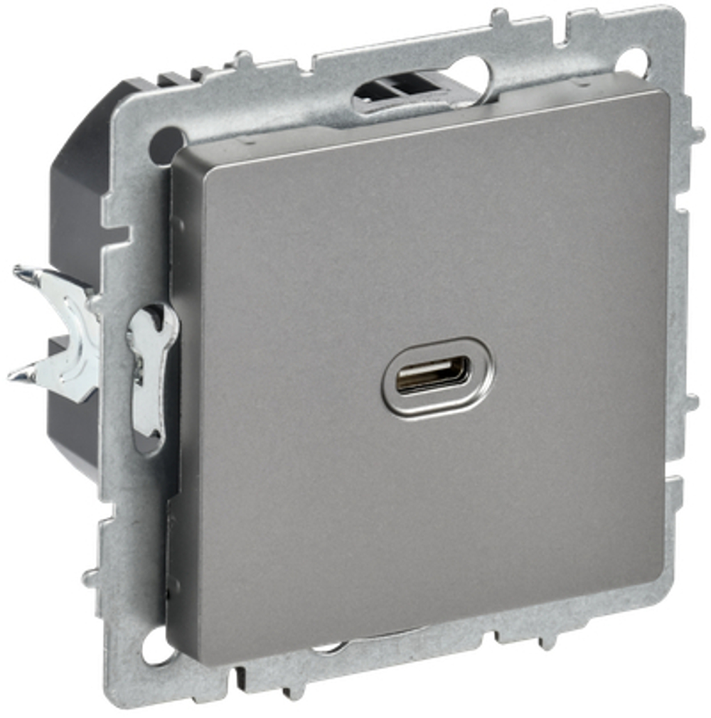 BRITE Розетка USB C 65Вт высокоскоростная зарядка РЮ12-1-БрС сталь IEK