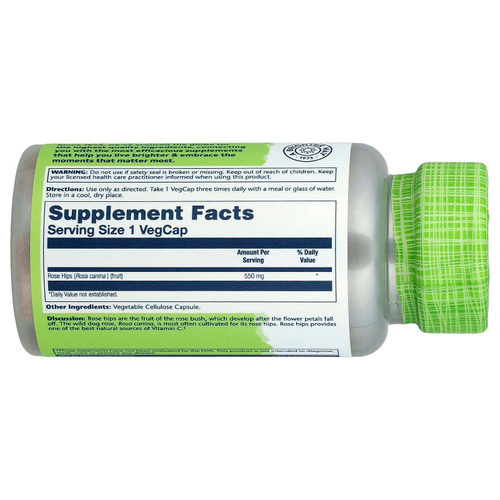 Solaray, True Herbs, шиповник, 550 мг, 100 растительных капсул