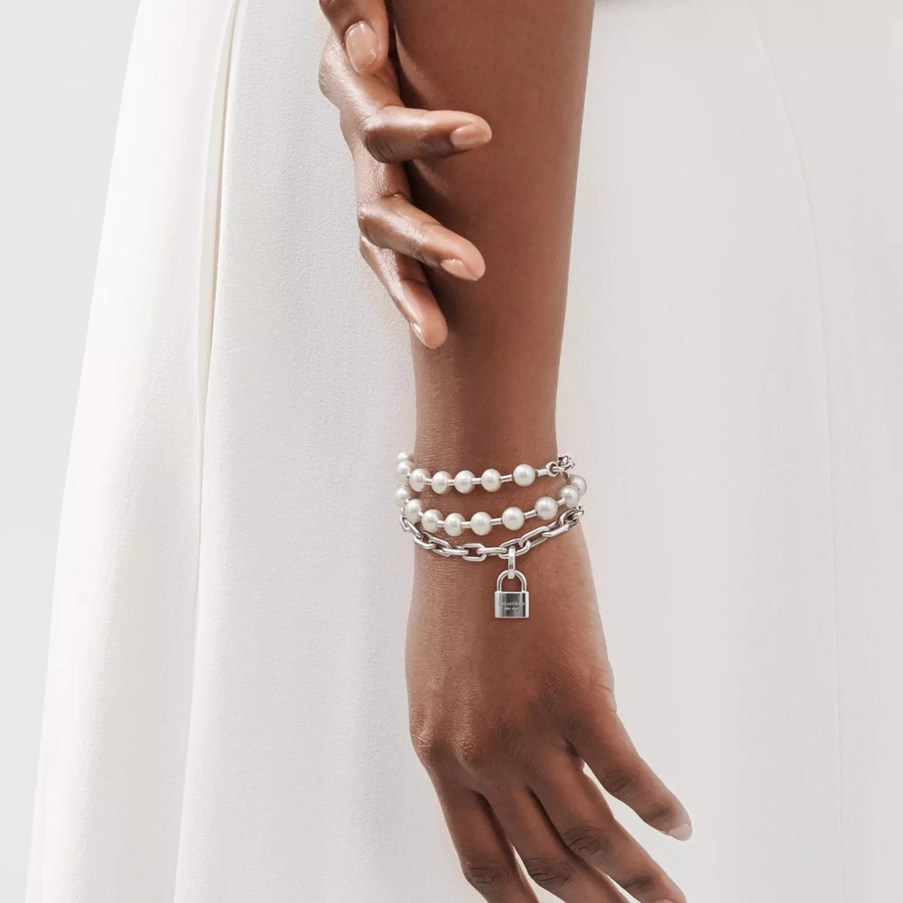 Браслет из серебра с жемчугом, Tiffany 💠Hard Wear Pearl Lock