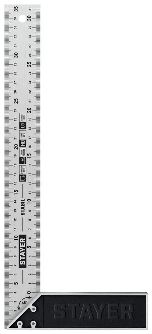 Профессиональный угольник с нержавеющим полотном, 350 мм // STAYER STABIL Professional
