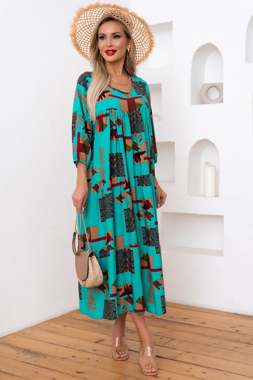 Платье Серенада (мята/абстракция) Р11-1044/7 Nikol (Акция)