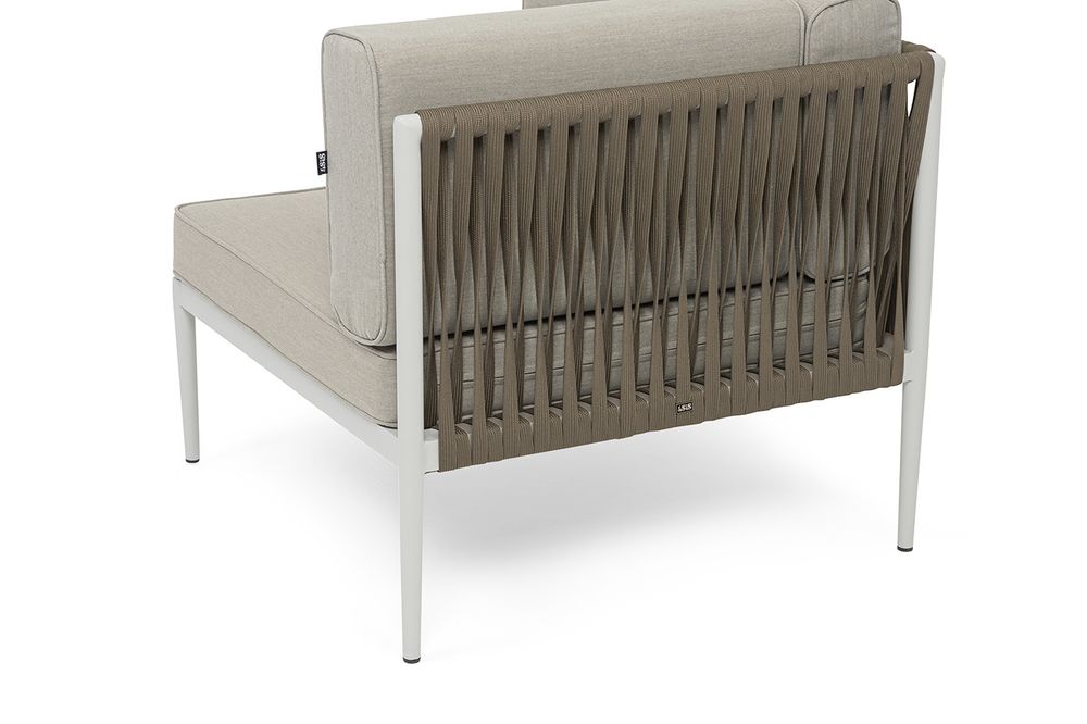 "Касабланка" угловой модуль плетеный из роупа, каркас алюминий светло-серый (RAL7035) муар, роуп серо-коричневый 23мм, ткань бежевая 15052