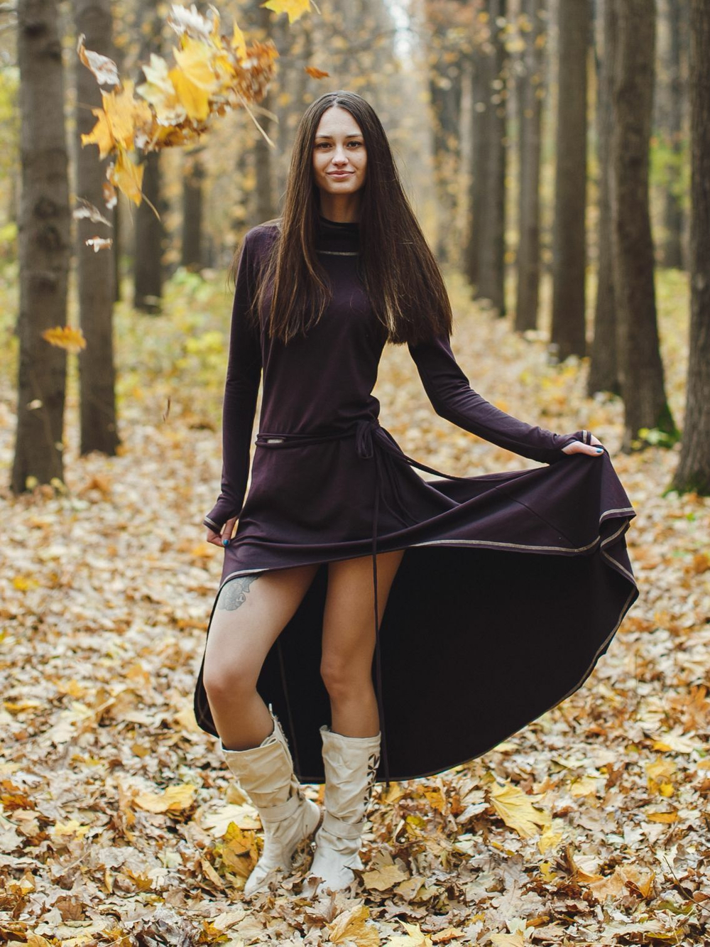 Платье с длинным рукавом (шоколад)