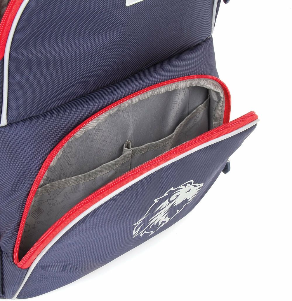 Рюкзак BRAUBERG CLASSIC, легкий каркас, премиум материал, Lion, синий, 37х32х21 см, 228829