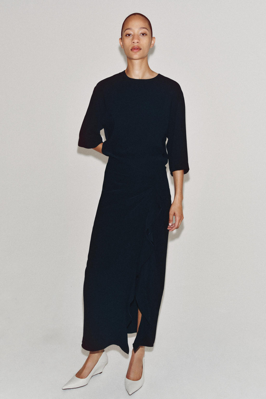 ZARA ПЛАТЬЕ МИДИ СО СБОРКАМИ — ZW COLLECTION, МОРСКОЙ СИНИЙ