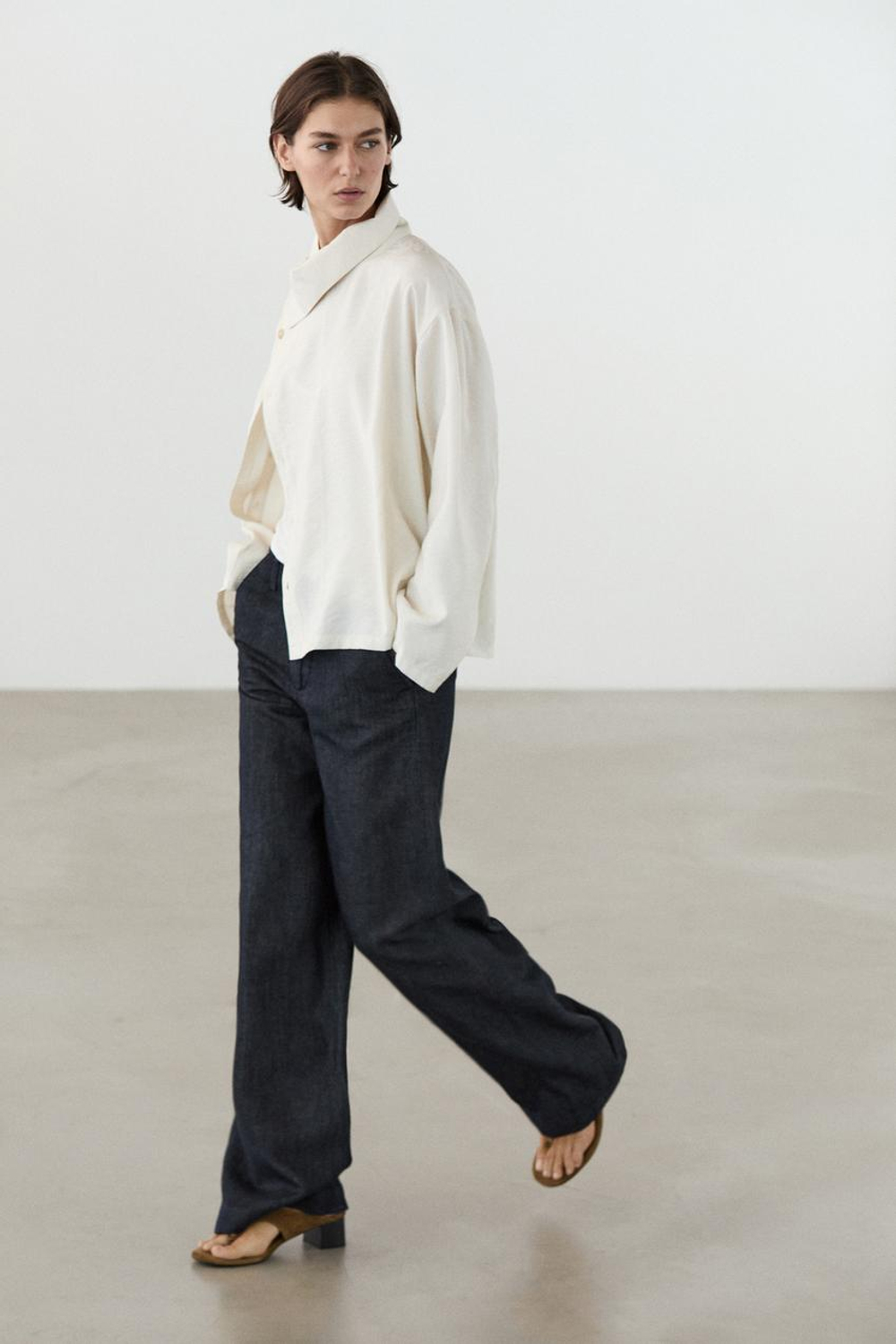 Massimo Dutti Брюки с широкими штанинами из льняной смеси, темно-синий