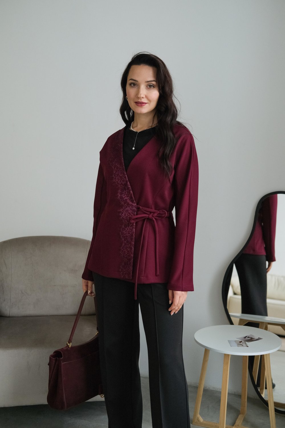 Кардиган из трикотажа джерси бургунди