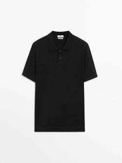 Massimo Dutti Футболка-поло с короткими рукавами, черный