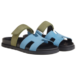 Hermes Chypre open-toed flat-bottomed rubber-soled slippers women's blue-green, H222297Z JT