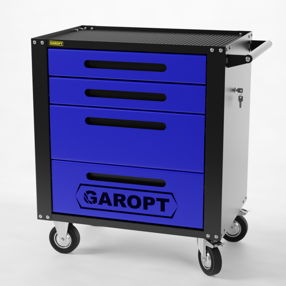 GTS4.blue Тележка инструментальная Garopt 4 ящиков СИНЯЯ, центральный замок, увеличенные колеса, доводчики, GAROPT Серия &quot;Standart&quot;