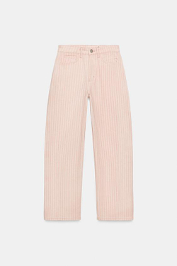 ZARA ДЖИНСЫ ZW ANKLE RELAXED ПРЯМОГО КРОЯ СО СРЕДНЕЙ ПОСАДКОЙ В ПОЛОСКУ, РОЗОВЫЙ