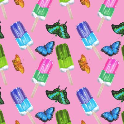 Тропические бабочки, мороженое, лето