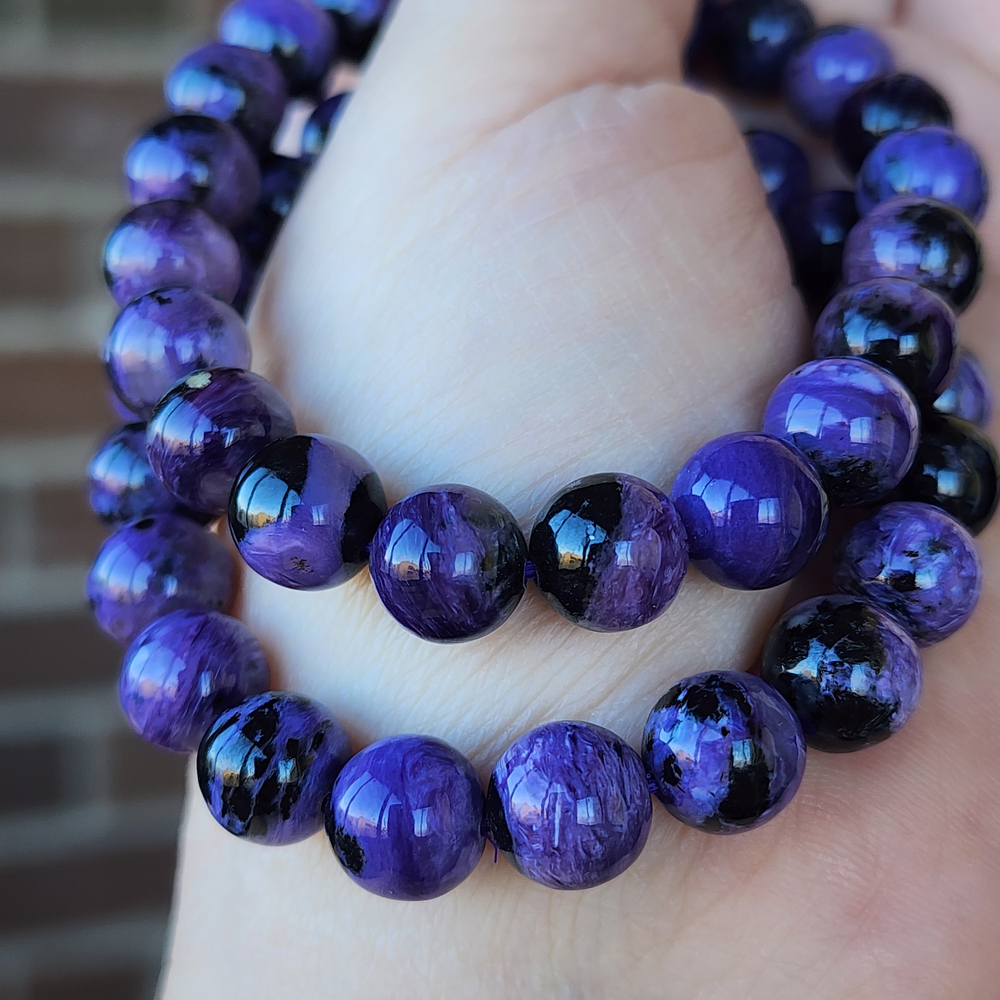 Чароит натуральный, крупная бусина 9.8 - 9.9мм, яркий, штучно