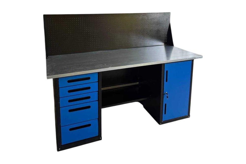 Верстак GWT-V1800BL4 Great Wolf - двухтумбовый, 5 ящиков, тумба с дверью, экран, синий 1800x700мм