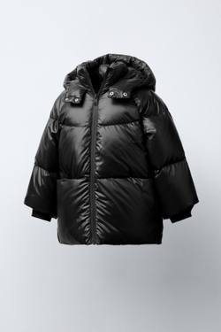 ZARA ПУХОВИК ИЗ ПЕРА И ПУХА WATER REPELLENT И WIND RESISTANT, ЧЕРНЫЙ