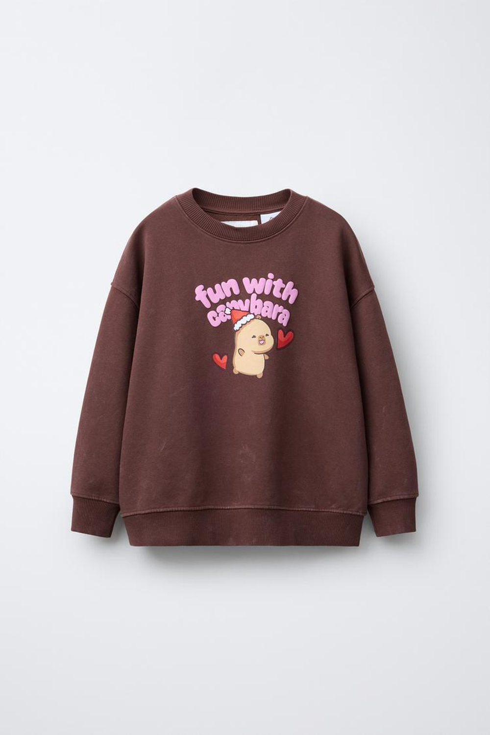 ZARA СВИТШОТ С ПРИНТОМ «КАПИБАРА КАПИФАН» ©, КОРИЧНЕВЫЙ