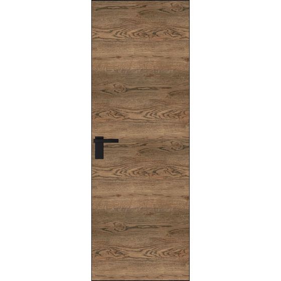 Алюминиевая дверь 1AGК орех кромка чёрная матовая RAL9005