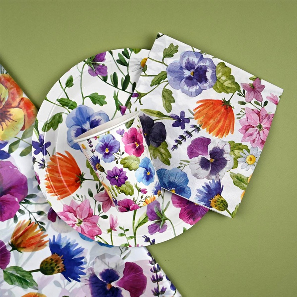 Тарелки фольгированные «Полевые цветы», 17 см/ 23 см, 6 шт