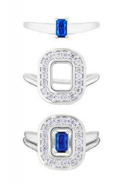 Кольцо сборное из серебра со вставками из выращенной синей шпинели и бесцветных фианитов