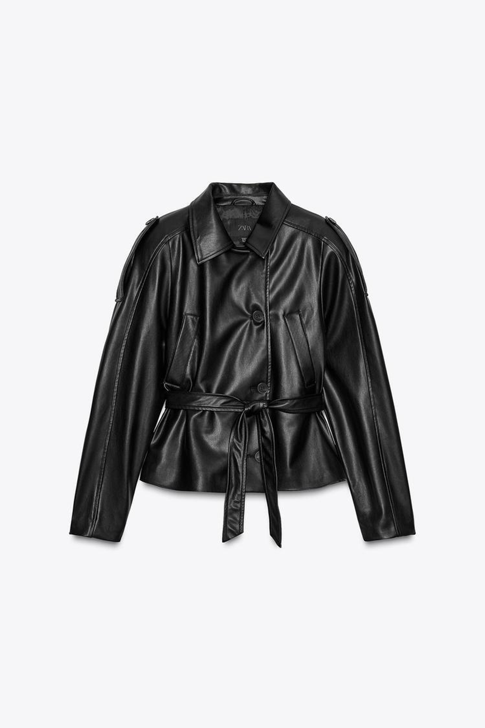 ZARA КОРОТКИЙ ТРЕНЧ ИЗ ИСКУССТВЕННОЙ КОЖИ, ЧЕРНЫЙ