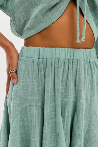 Юбка мини из хлопка stone wash мятного цвета