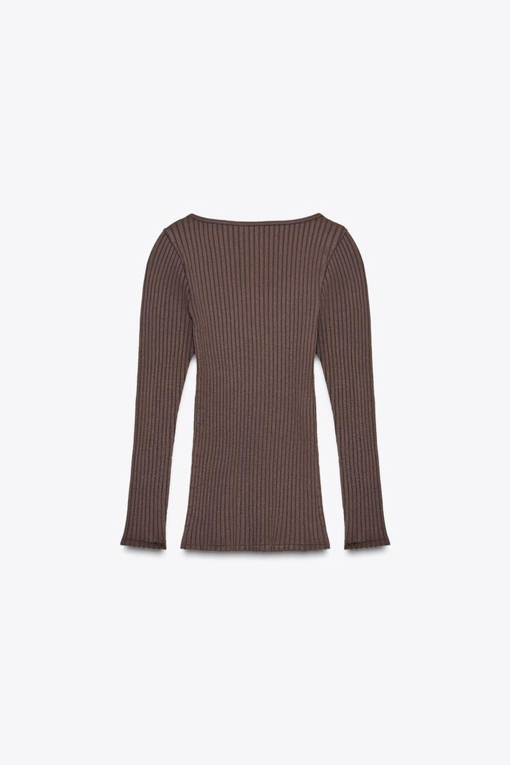 ZARA БЕСШОВНЫЙ ТОП В РУБЧИК С БАНТОМ, ШОКОЛАДНЫЙ