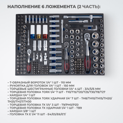 OPT-717MR Тележка инструментальная, 7 полок с набором инструментов 298 пр, металлическая столешница