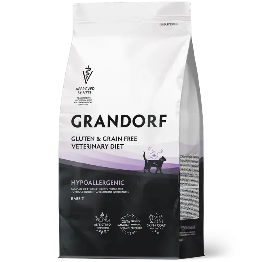 Сухой корм GRANDORF VETERINARY DIET Cat HYPOALLERGENIC Полнорационный диетический корм для кошек с пищевой аллергией или непереносимостью, кролик 0,4кг