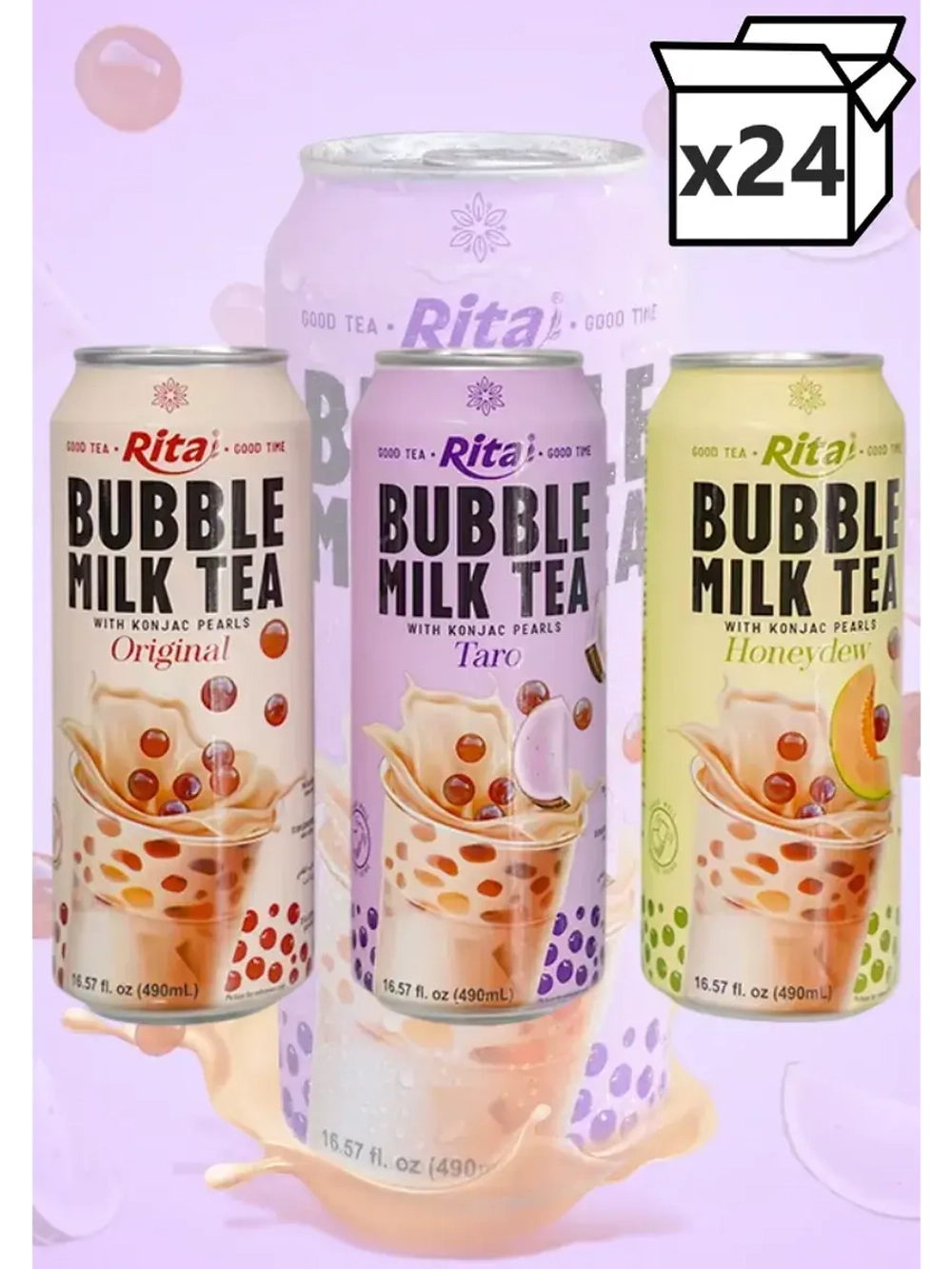 Молочный Бабл Ти Оригнальный вкус, Таро, Дыня 490 мл * 24 шт