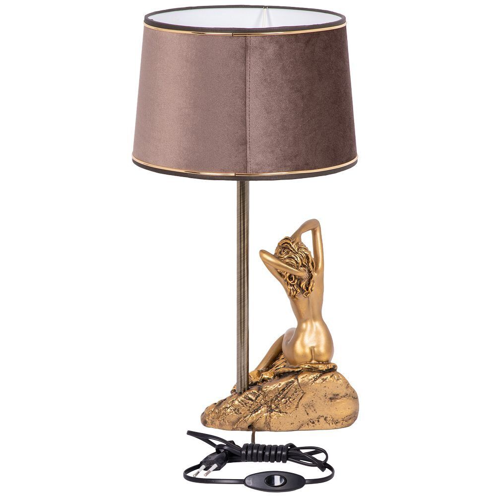 Настольная лампа Девушка на камне Бронза с абажуром Тюсо Кофе
