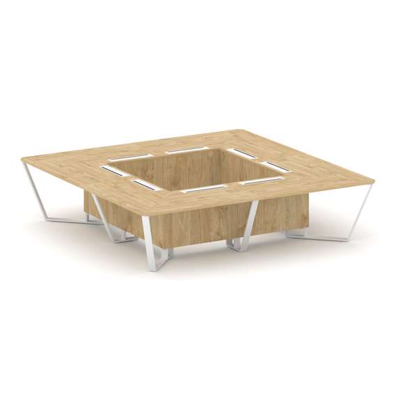 Steel Meet Стол переговорный квадратный KD-PR.B.SP-16K Тиквуд Светлый/Металл Белый 3200*3200*750