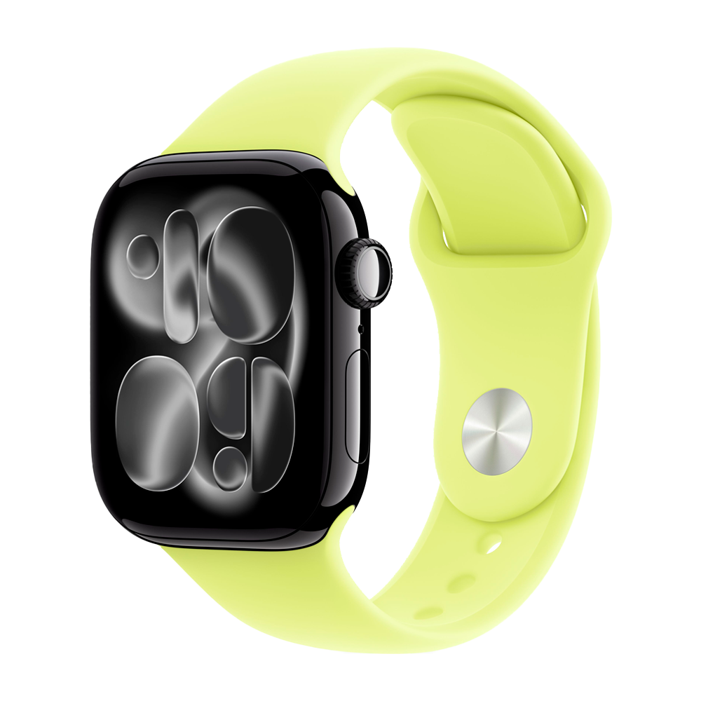 Умные часы Apple Watch Series 11 GPS, 42mm, Jet Black Aluminium Case with Neon Yellow Sport Band, S/M