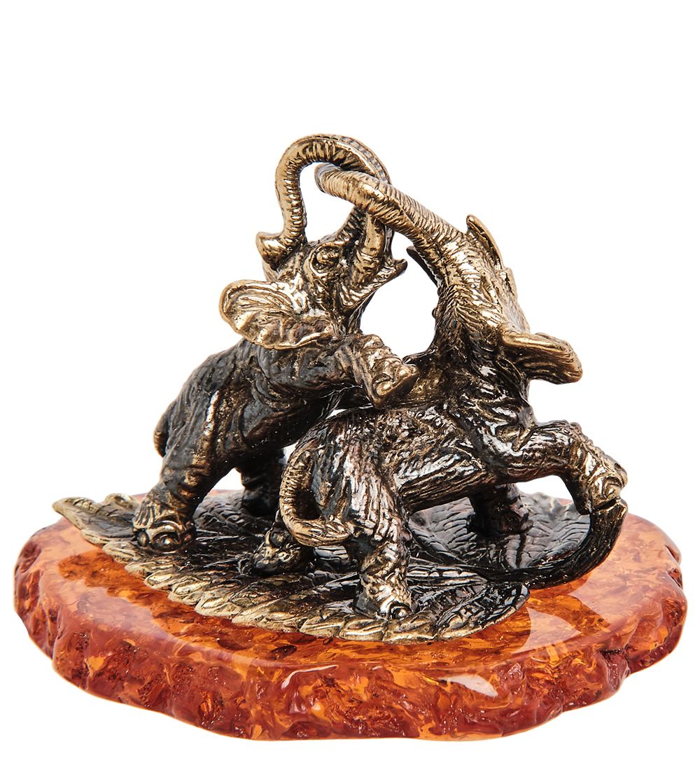 Народные промыслы AM-2192 Фигурка «Слоны» (латунь, янтарь)