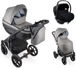 Детская коляска Bexa Ideal Eco 3 в 1 с автокреслом Avionaut Cosmo IE05 черный+св.серая кожа