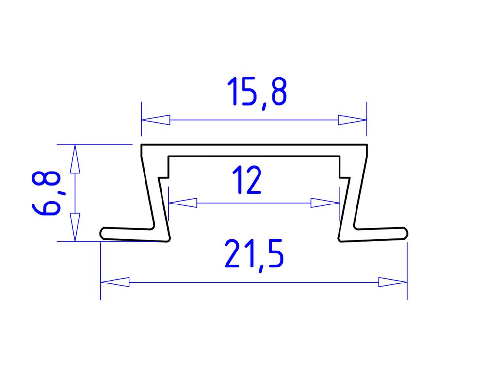 Ambrella Алюминиевый профиль встраиваемый 21.5*6.8 для светодиодной ленты до 11мм Alum Profile GP1001BK/BK