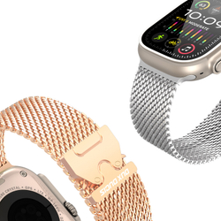 Ремешок из нержавеющей стали розового цвета (Rose Gold) от Dux Ducis для смарт часов Apple Watch 42, 44, 45, 46, 49мм, серия Milanese Air Series (миланская петля)