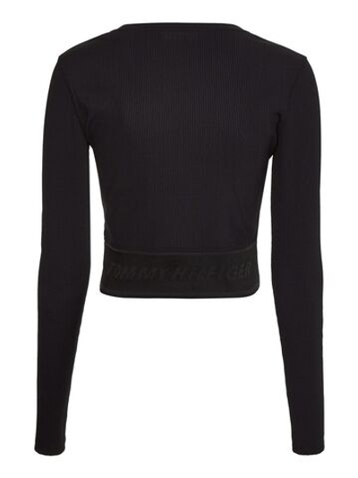Женская теннисная футболка (dł. Рукава) Tommy Hilfiger Slim Branded Rib Cropped Tee LS - black
